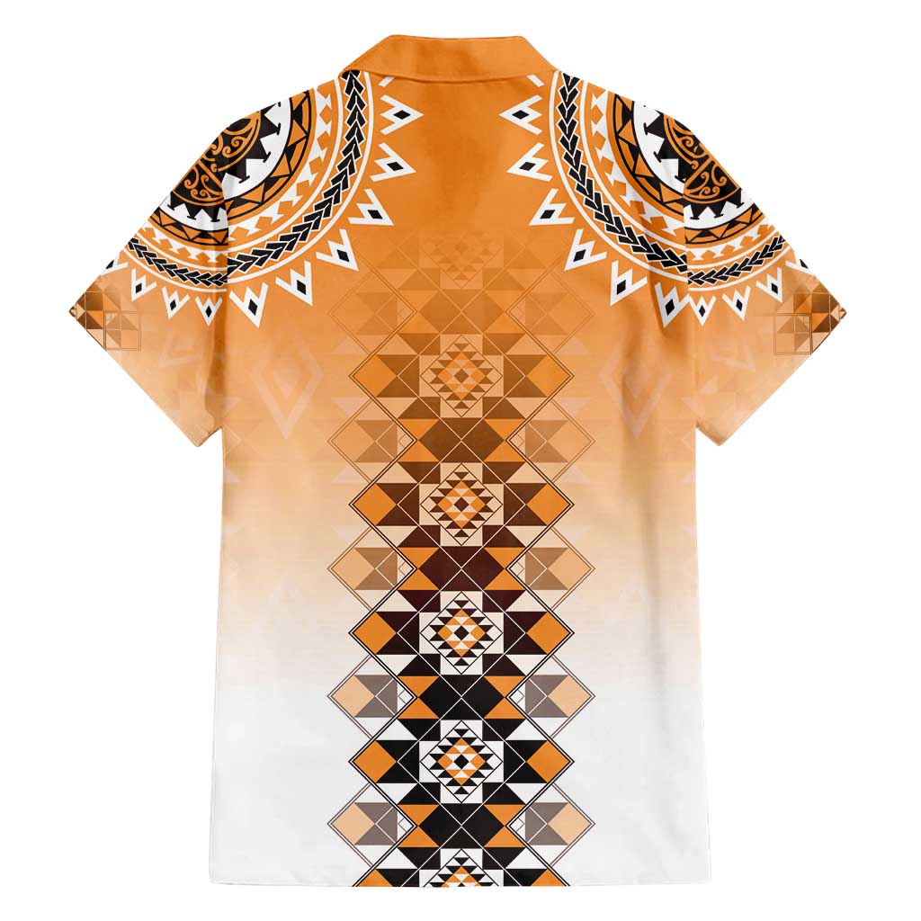 New Zealand Family Matching Off Shoulder Short Dress and Hawaiian Shirt Poutama Mix Orange Taniko Inspired Art LT05