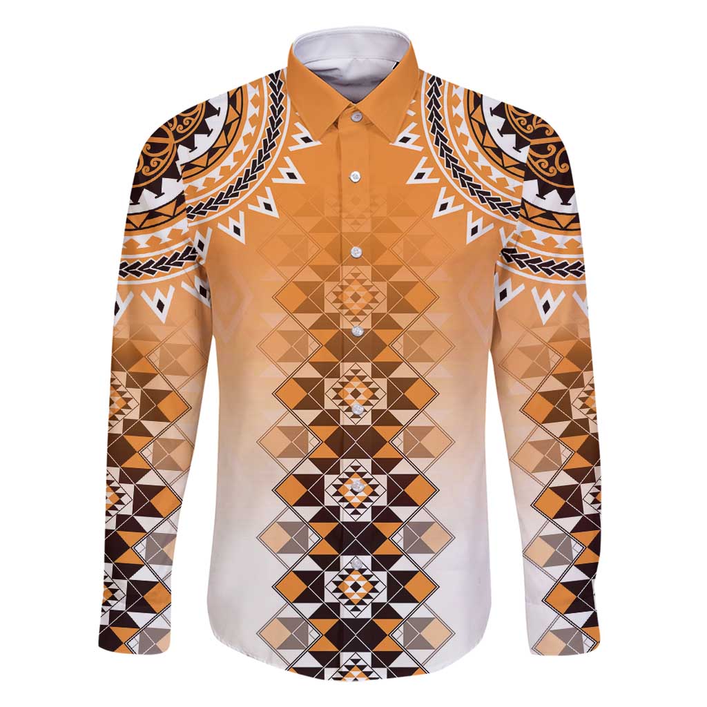 New Zealand Family Matching Off Shoulder Short Dress and Hawaiian Shirt Poutama Mix Orange Taniko Inspired Art LT05