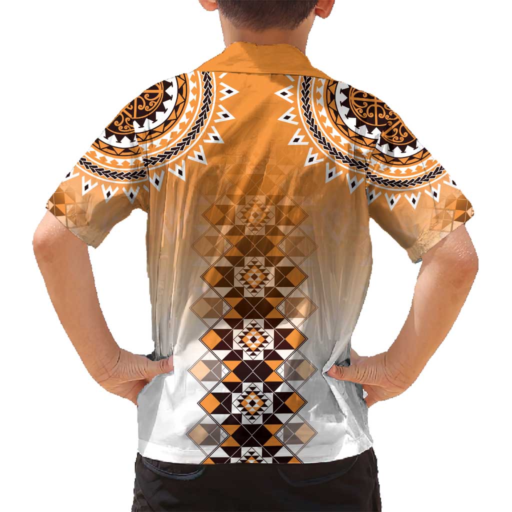 New Zealand Family Matching Puletasi and Hawaiian Shirt Poutama Mix Orange Taniko Inspired Art LT05