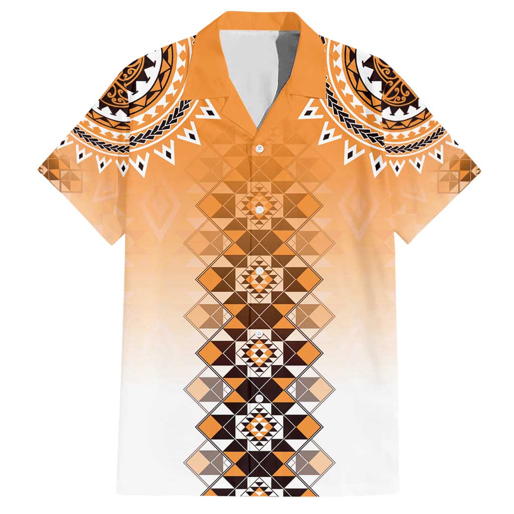 New Zealand Family Matching Short Sleeve Bodycon Dress and Hawaiian Shirt Poutama Mix Orange Taniko Inspired Art LT05