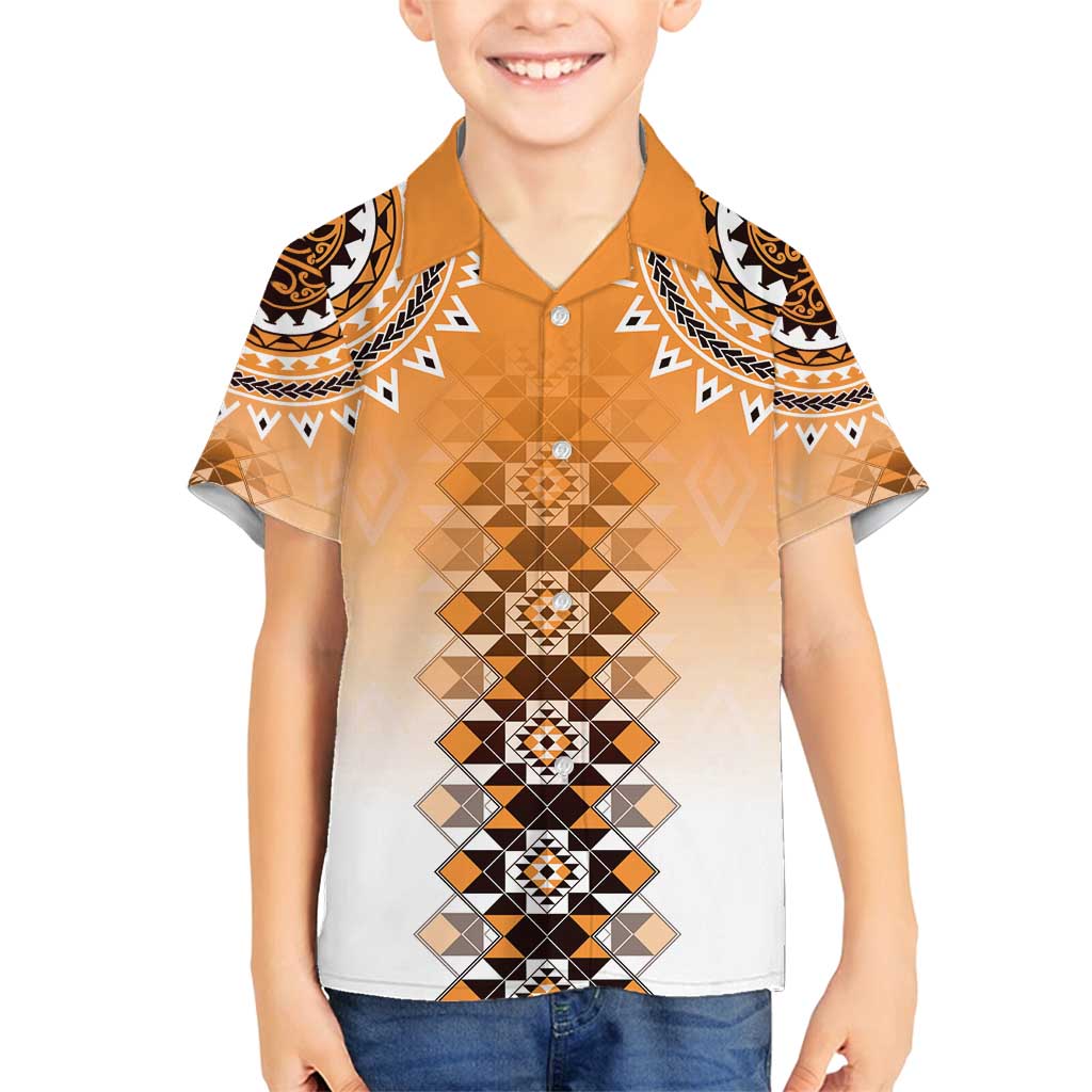 New Zealand Family Matching Tank Maxi Dress and Hawaiian Shirt Poutama Mix Orange Taniko Inspired Art LT05