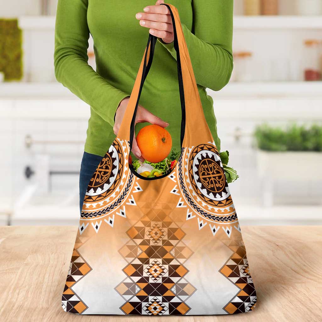 New Zealand Grocery Bag Poutama Mix Orange Taniko Inspired Art