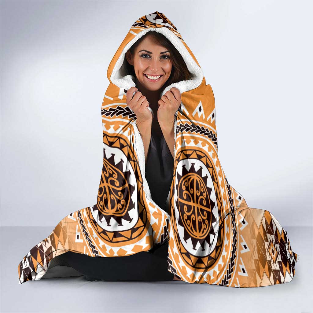 New Zealand Hooded Blanket Poutama Mix Orange Taniko Inspired Art LT05