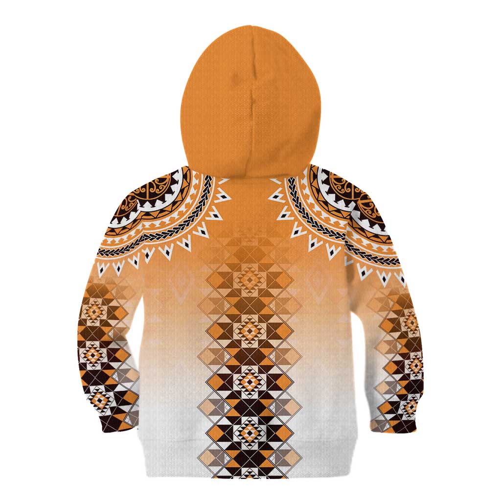 New Zealand Kid Hoodie Poutama Mix Orange Taniko Inspired Art LT05