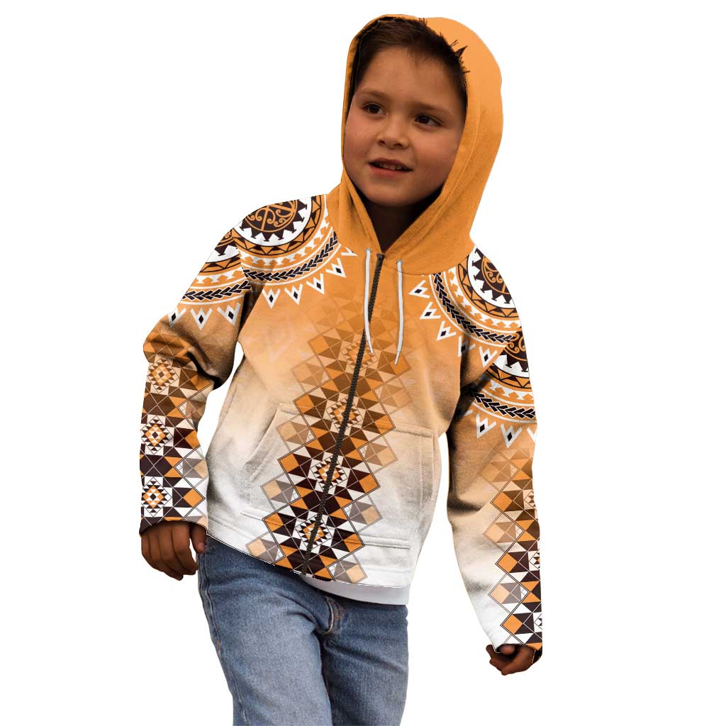 New Zealand Kid Hoodie Poutama Mix Orange Taniko Inspired Art LT05