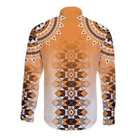 New Zealand Long Sleeve Button Shirt Poutama Mix Orange Taniko Inspired Art LT05