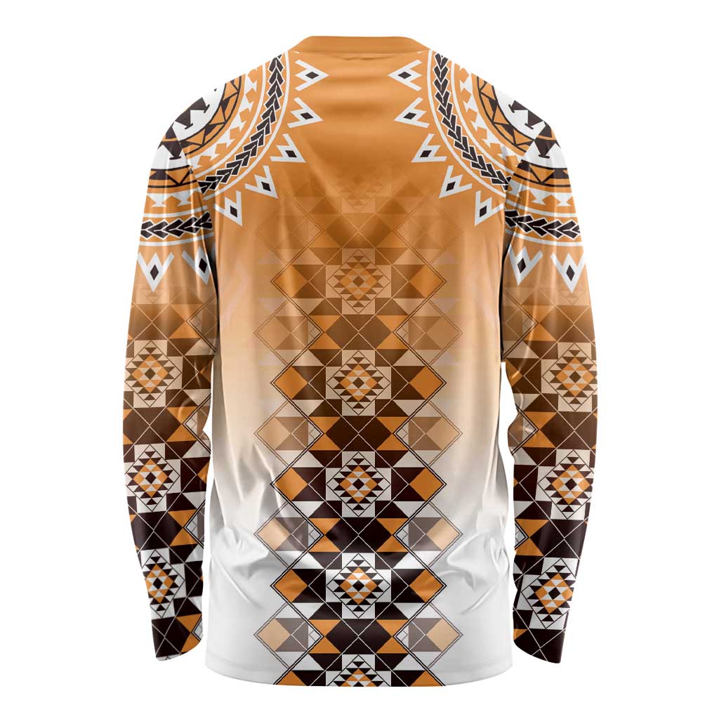 New Zealand Long Sleeve Shirt Poutama Mix Orange Taniko Inspired Art LT05
