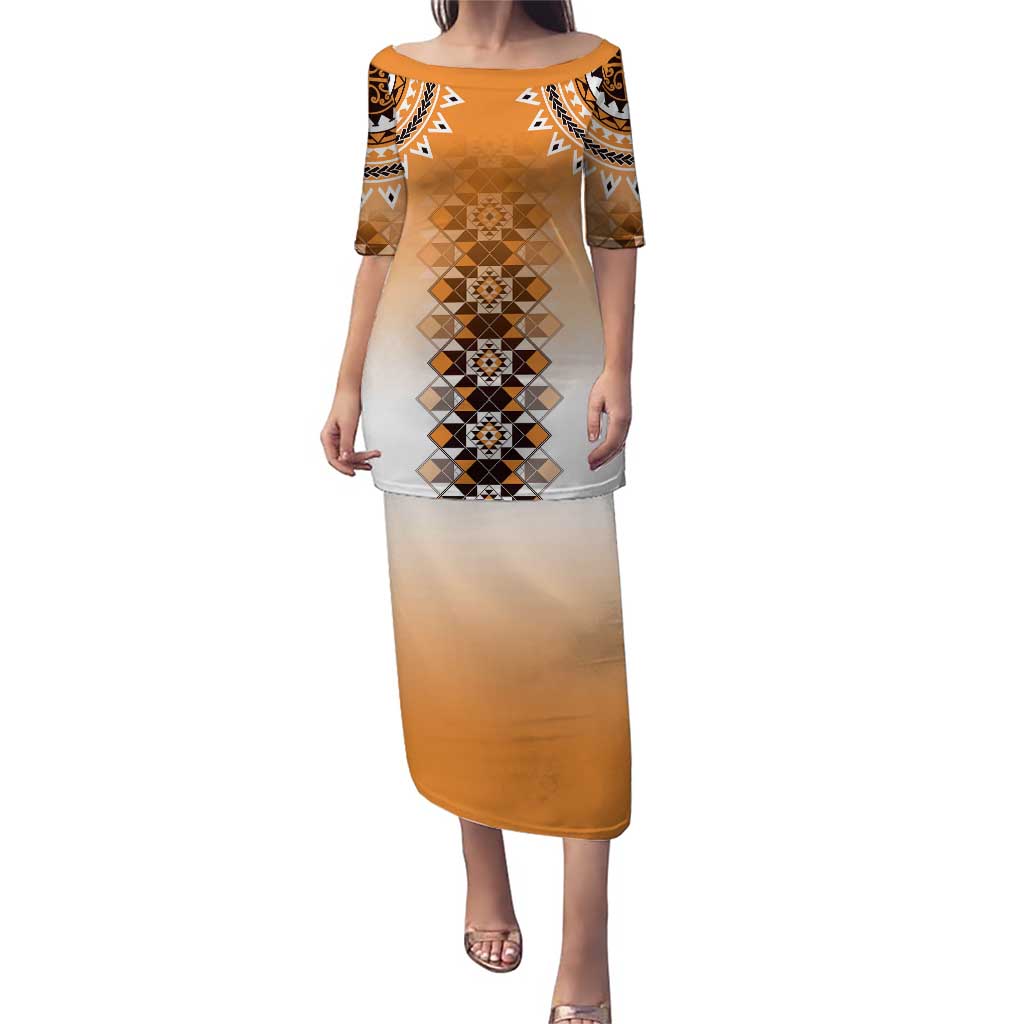 New Zealand Puletasi Poutama Mix Orange Taniko Inspired Art LT05