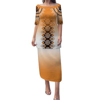 New Zealand Puletasi Poutama Mix Orange Taniko Inspired Art LT05