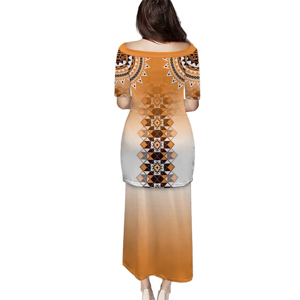 New Zealand Puletasi Poutama Mix Orange Taniko Inspired Art LT05