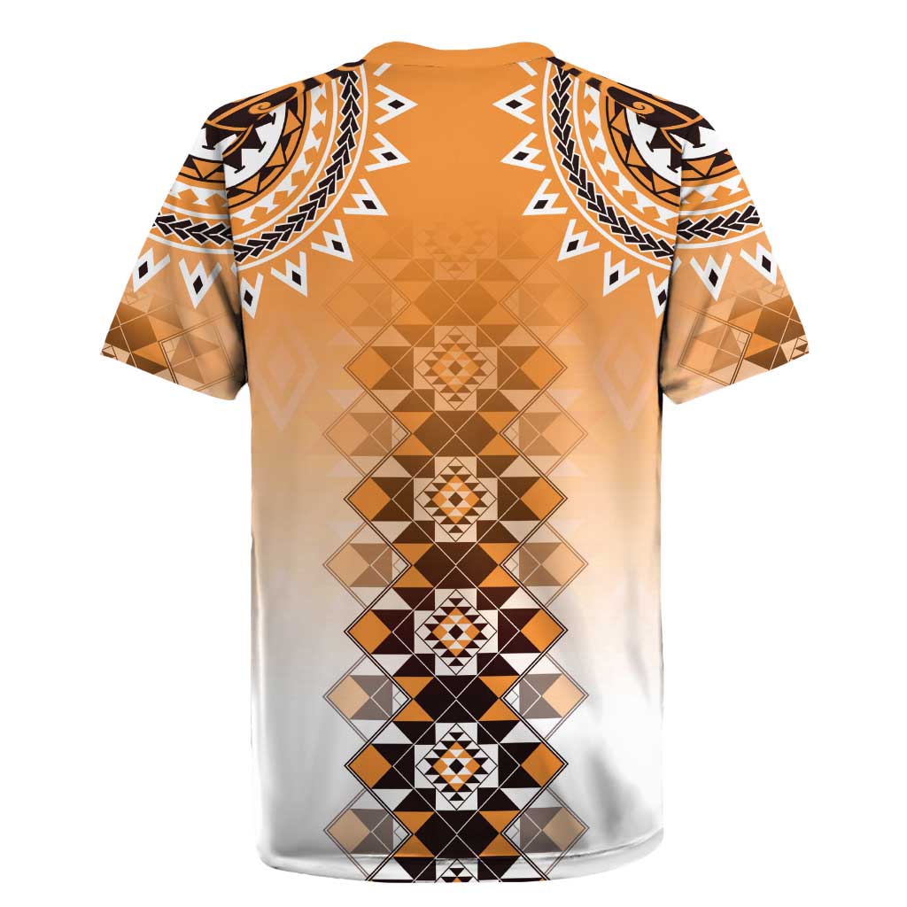 New Zealand Rugby Jersey Poutama Mix Orange Taniko Inspired Art LT05