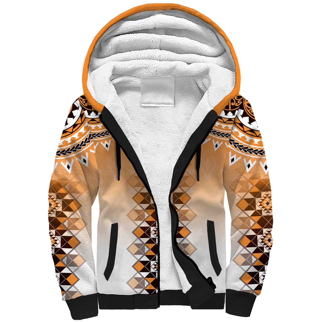 New Zealand Sherpa Hoodie Poutama Mix Orange Taniko Inspired Art LT05