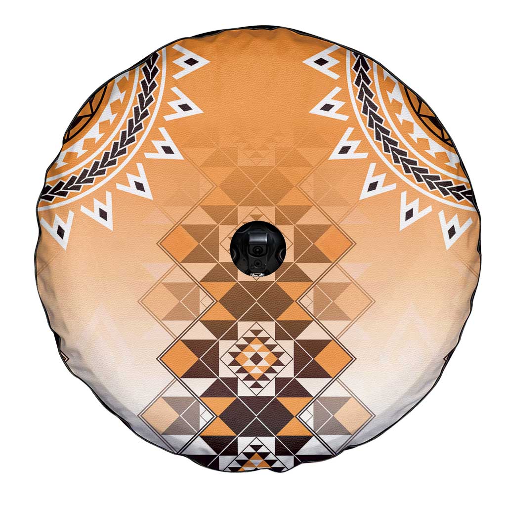 New Zealand Spare Tire Cover Poutama Mix Orange Taniko Inspired Art LT05