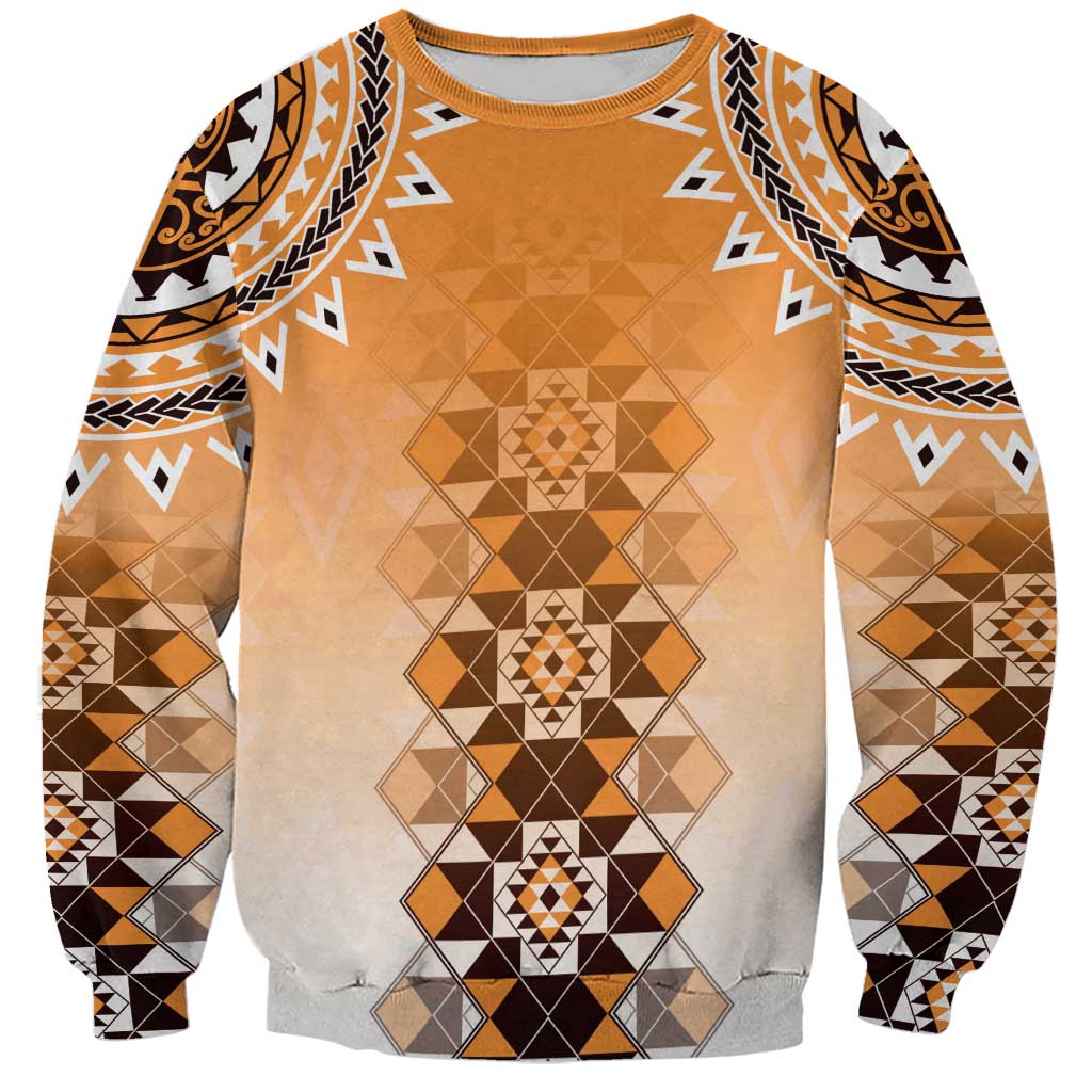 New Zealand Sweatshirt Poutama Mix Orange Taniko Inspired Art LT05