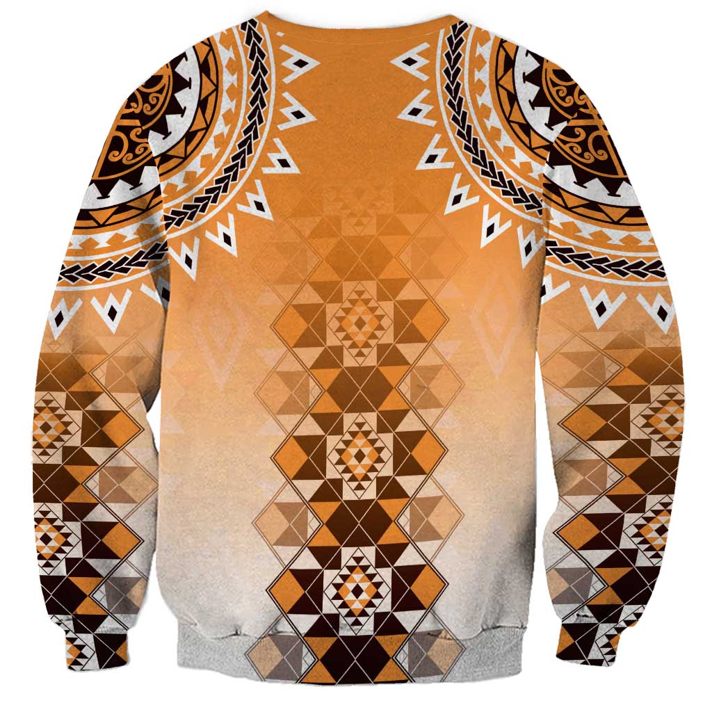 New Zealand Sweatshirt Poutama Mix Orange Taniko Inspired Art LT05