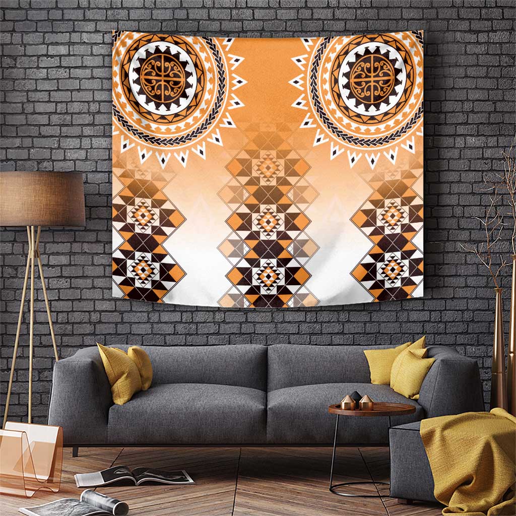 New Zealand Tapestry Poutama Mix Orange Taniko Inspired Art LT05