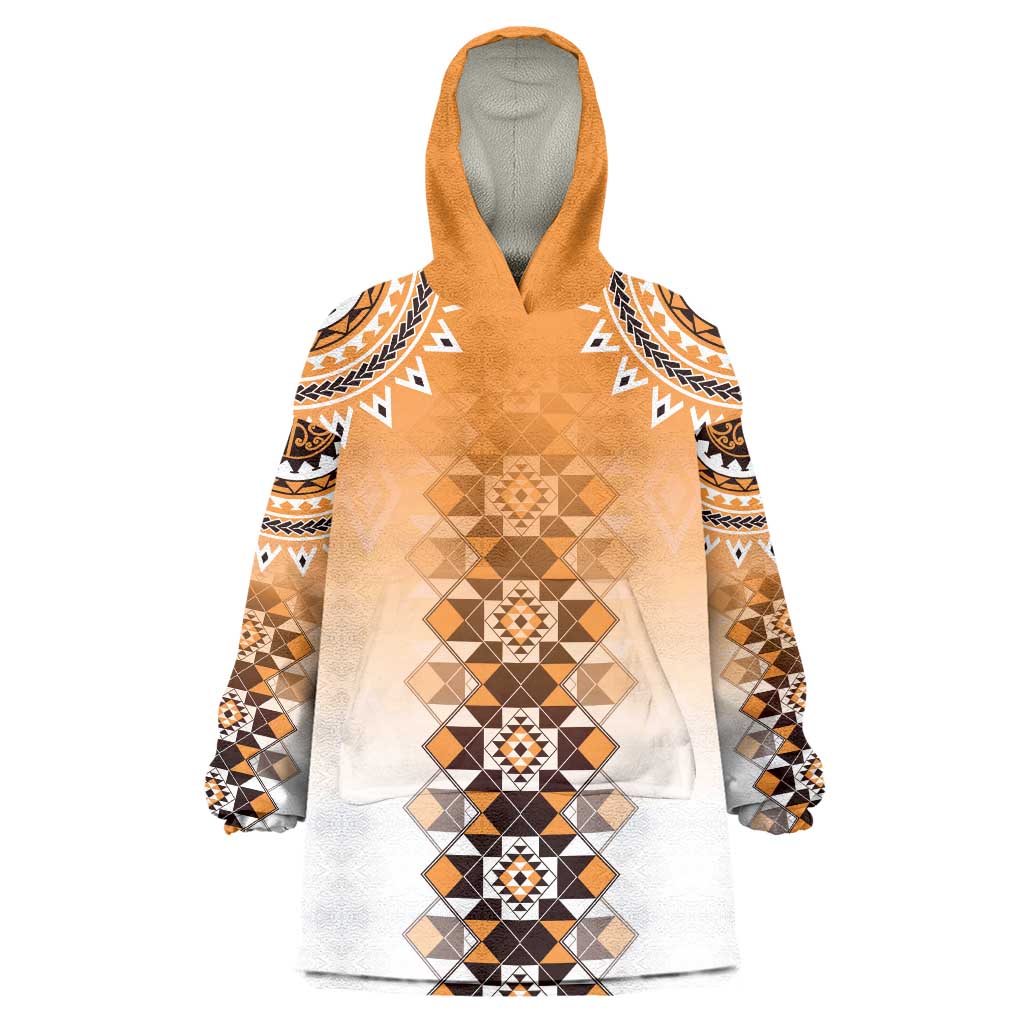 New Zealand Wearable Blanket Hoodie Poutama Mix Orange Taniko Inspired Art LT05 One Size Orange - Polynesian Pride