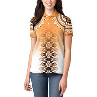 New Zealand Women Polo Shirt Poutama Mix Orange Taniko Inspired Art LT05