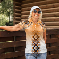 New Zealand Women Polo Shirt Poutama Mix Orange Taniko Inspired Art LT05