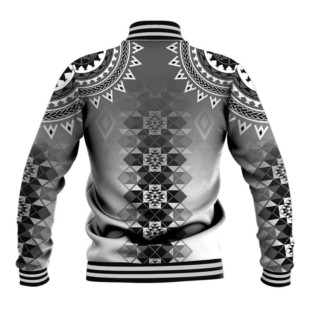New Zealand Baseball Jacket Poutama Mix Gray Taniko Inspired Art LT05