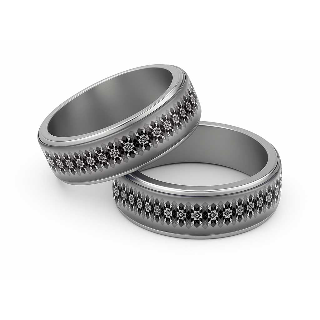 New Zealand Classic Ring Poutama Mix Gray Taniko Inspired Art LT05 Sliver Gray - Polynesian Pride