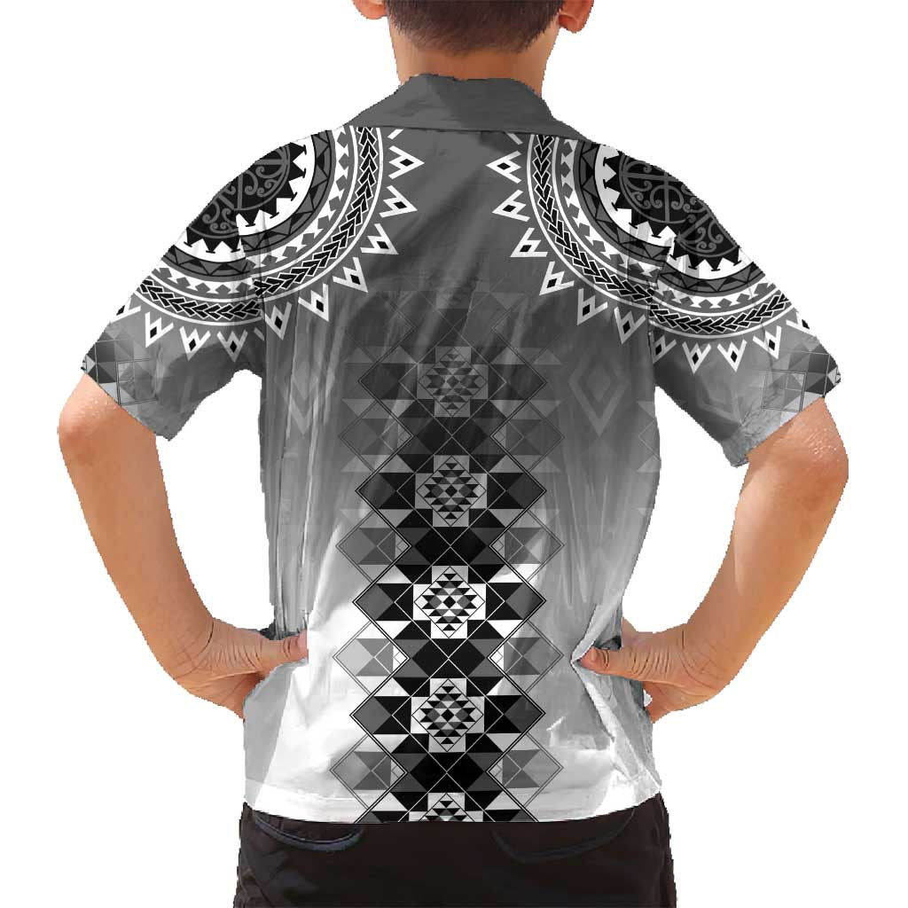 New Zealand Family Matching Long Sleeve Bodycon Dress and Hawaiian Shirt Poutama Mix Gray Taniko Inspired Art LT05