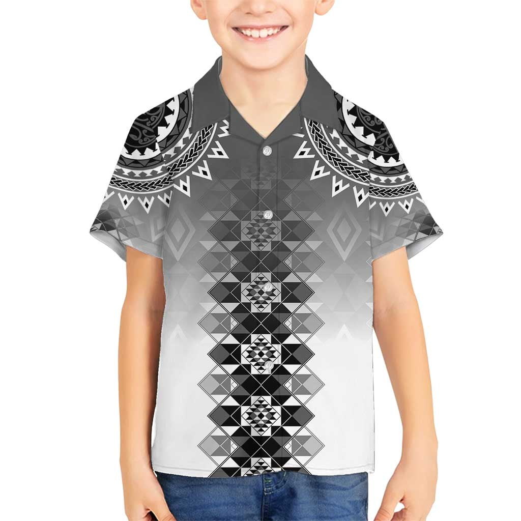 New Zealand Family Matching Tank Maxi Dress and Hawaiian Shirt Poutama Mix Gray Taniko Inspired Art LT05