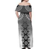 New Zealand Off Shoulder Maxi Dress Poutama Mix Gray Taniko Inspired Art LT05