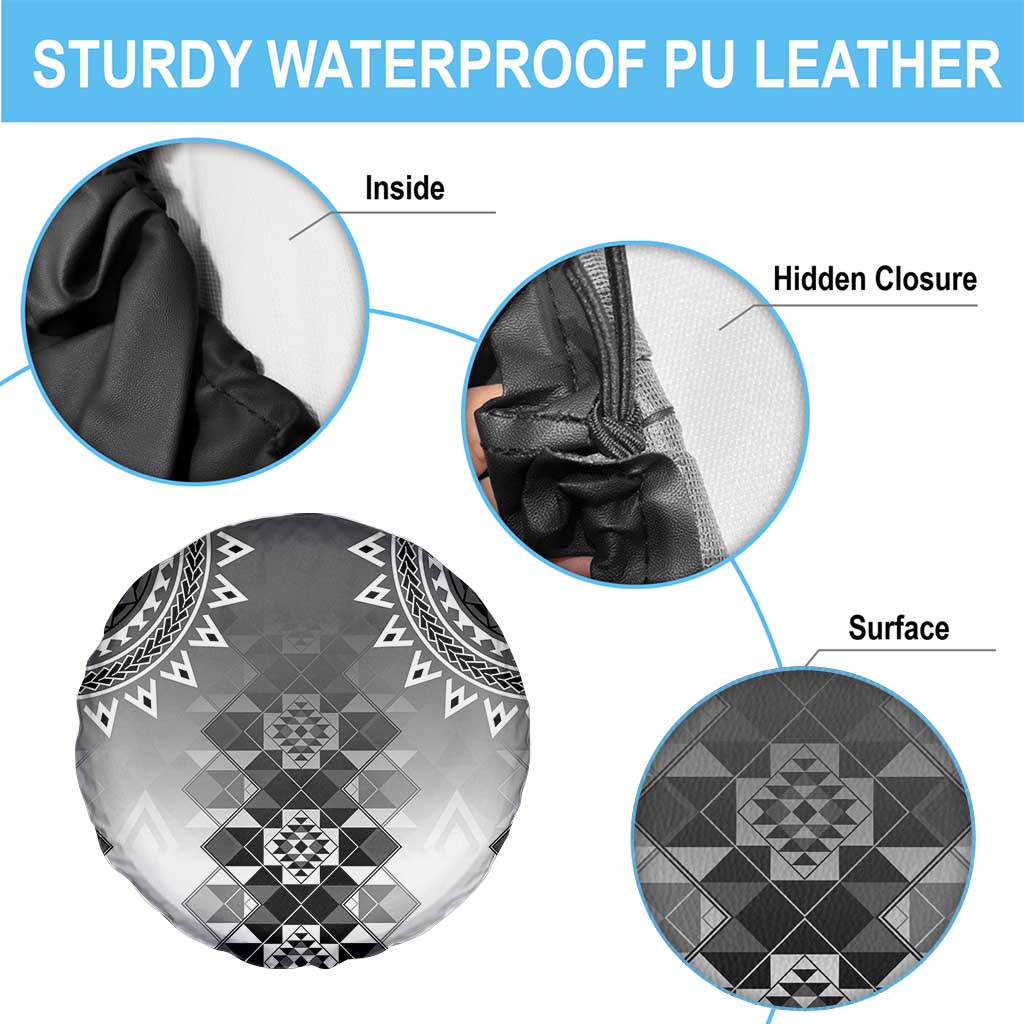 New Zealand Spare Tire Cover Poutama Mix Gray Taniko Inspired Art LT05