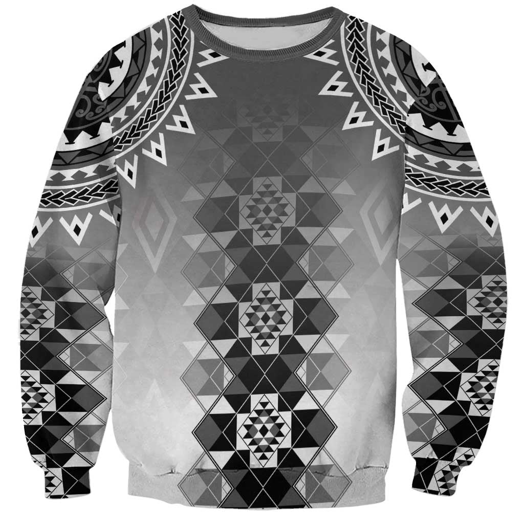 New Zealand Sweatshirt Poutama Mix Gray Taniko Inspired Art LT05