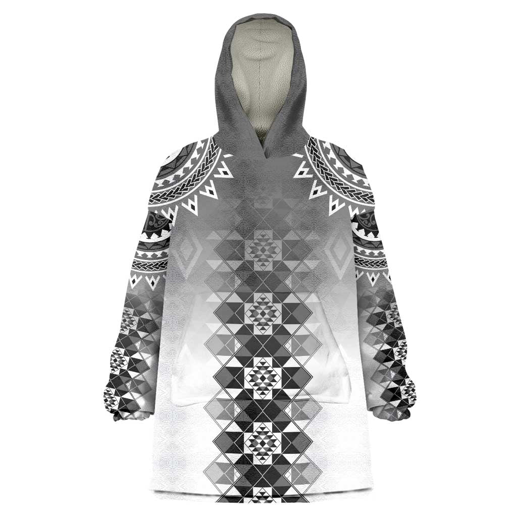 New Zealand Wearable Blanket Hoodie Poutama Mix Gray Taniko Inspired Art LT05 One Size Gray - Polynesian Pride