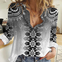 New Zealand Women Casual Shirt Poutama Mix Gray Taniko Inspired Art LT05
