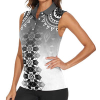 New Zealand Women Sleeveless Polo Shirt Poutama Mix Gray Taniko Inspired Art LT05