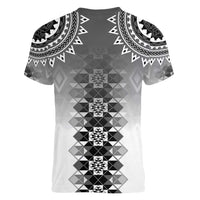New Zealand Women V-Neck T-Shirt Poutama Mix Gray Taniko Inspired Art LT05