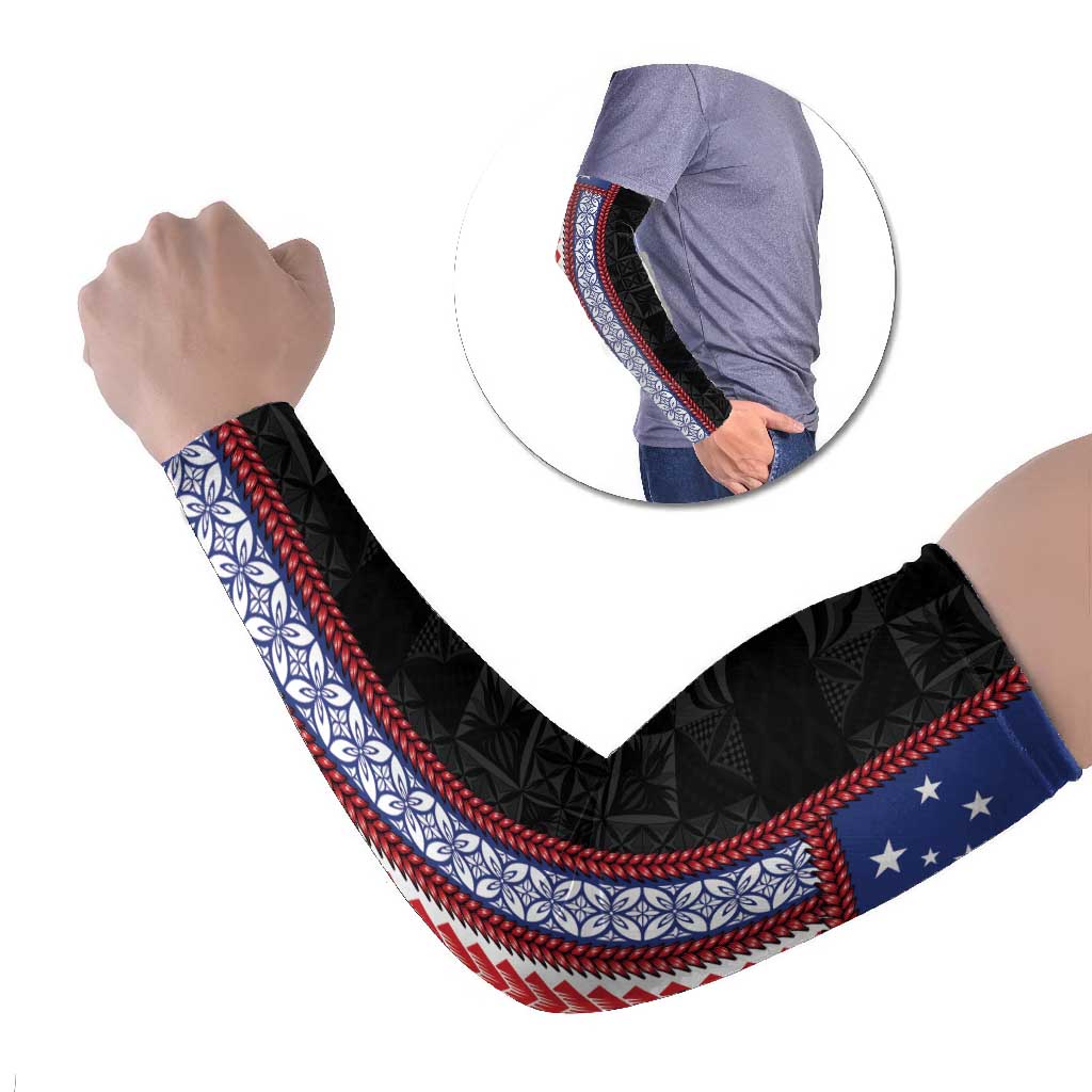 Samoa Flag Arm Sleeves Ula Fala With Samoan Siapo LT05 Set of 2 Black - Polynesian Pride