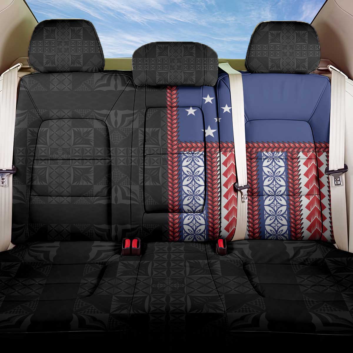 Samoa Flag Back Car Seat Cover Ula Fala With Samoan Siapo - Polynesian Pride