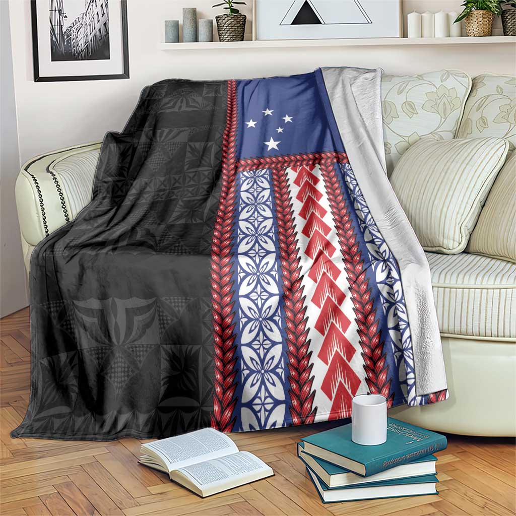 Samoa Flag Blanket Ula Fala With Samoan Siapo LT05 Black - Polynesian Pride