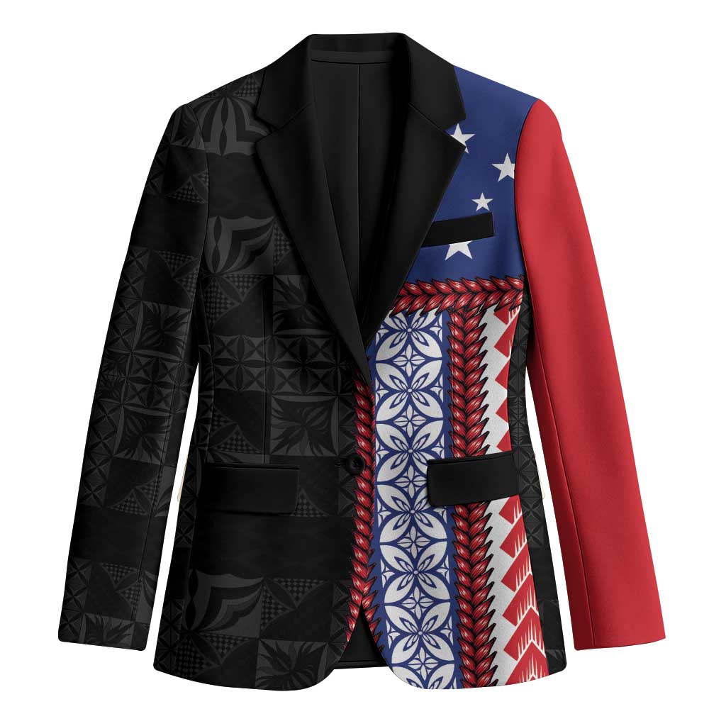 Samoa Flag Blazer Ula Fala With Samoan Siapo LT05 Unisex Black - Polynesian Pride