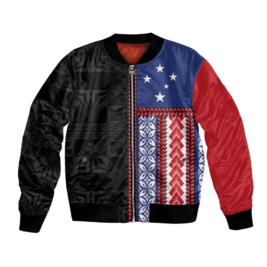 Samoa Flag Bomber Jacket Ula Fala With Samoan Siapo LT05 Unisex Black - Polynesian Pride