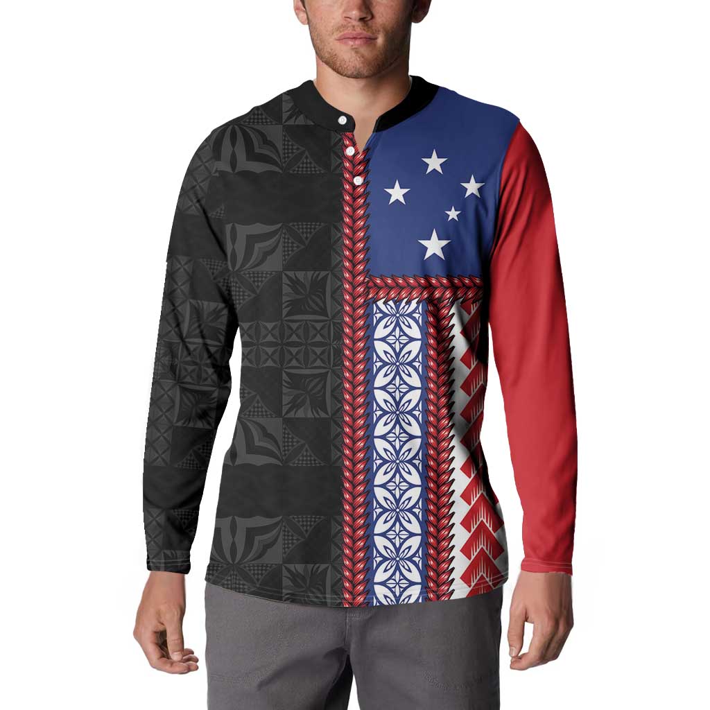 Samoa Flag Button Sweatshirt Ula Fala With Samoan Siapo - Polynesian Pride