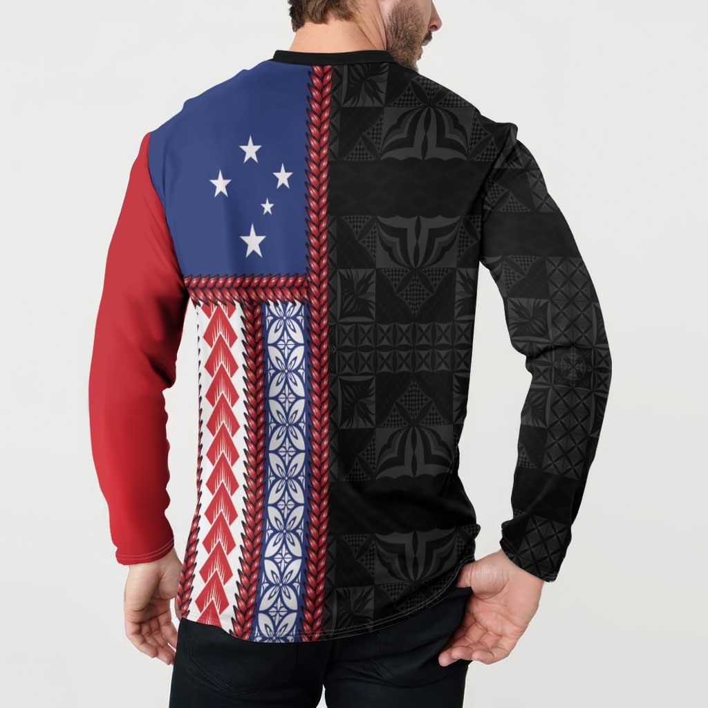 Samoa Flag Button Sweatshirt Ula Fala With Samoan Siapo - Polynesian Pride