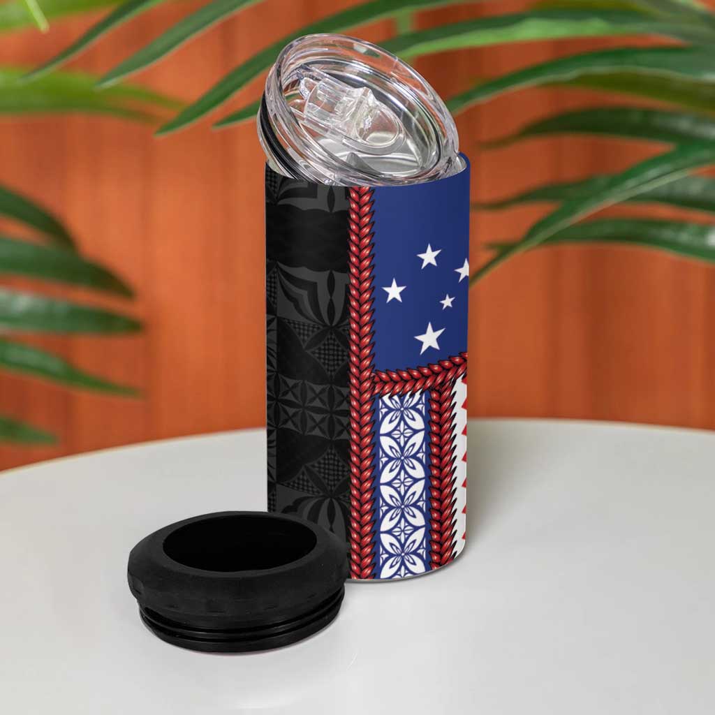 Samoa Flag 4 in 1 Can Cooler Tumbler Ula Fala With Samoan Siapo - Polynesian Pride