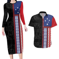 Samoa Flag Couples Matching Long Sleeve Bodycon Dress and Hawaiian Shirt Ula Fala With Samoan Siapo - Polynesian Pride