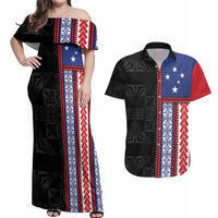 Samoa Flag Couples Matching Off Shoulder Maxi Dress and Hawaiian Shirt Ula Fala With Samoan Siapo - Polynesian Pride