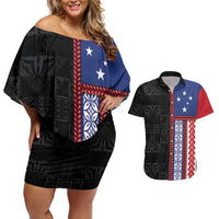 Samoa Flag Couples Matching Off Shoulder Short Dress and Hawaiian Shirt Ula Fala With Samoan Siapo - Polynesian Pride