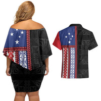 Samoa Flag Couples Matching Off Shoulder Short Dress and Hawaiian Shirt Ula Fala With Samoan Siapo - Polynesian Pride