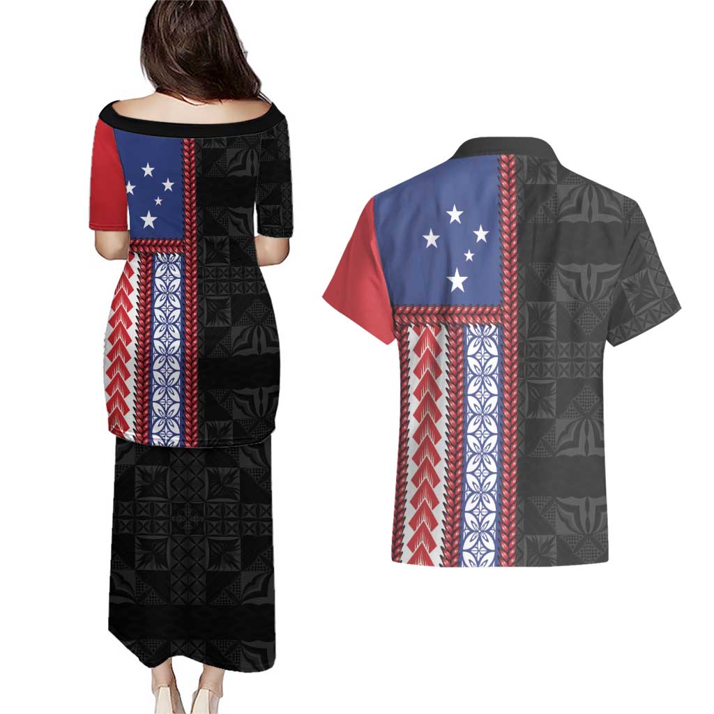 Samoa Flag Couples Matching Puletasi and Hawaiian Shirt Ula Fala With Samoan Siapo - Polynesian Pride