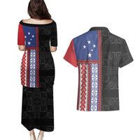 Samoa Flag Couples Matching Puletasi and Hawaiian Shirt Ula Fala With Samoan Siapo - Polynesian Pride