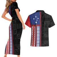 Samoa Flag Couples Matching Short Sleeve Bodycon Dress and Hawaiian Shirt Ula Fala With Samoan Siapo - Polynesian Pride
