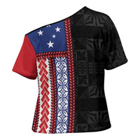 Samoa Flag Cross Shoulder Shirt Ula Fala With Samoan Siapo - Polynesian Pride